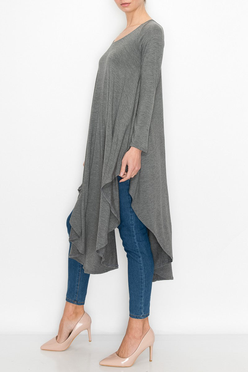 Stylespect - Asymmetric Long Sleeve Dress - Grey - 1 COLOR -