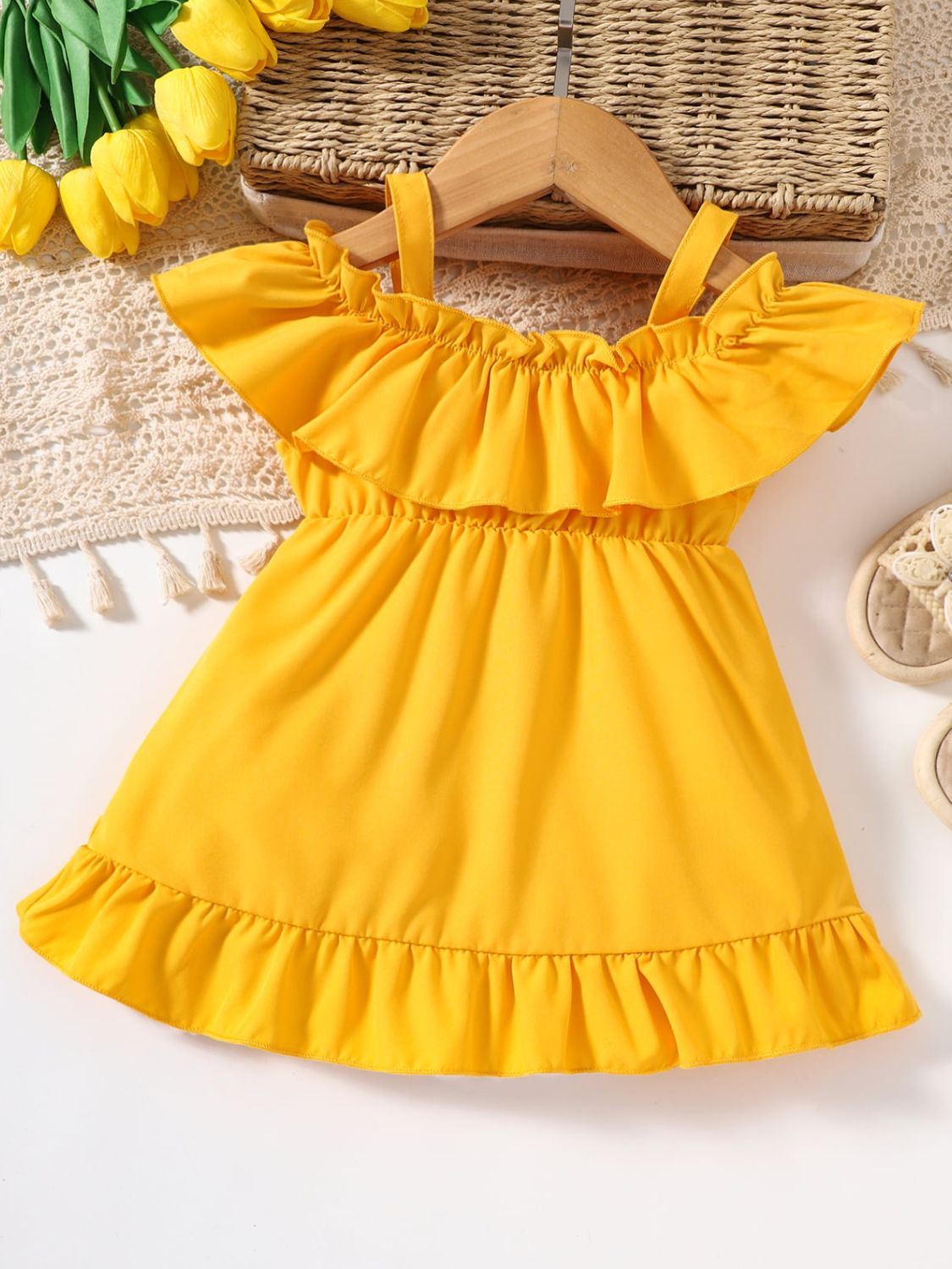 Baby Girl Frill Trim Ruffle Hem Dress - T - 5 SIZES - 1 COLOR -