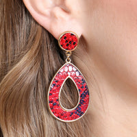 Thumbnail for Linked Pear-Shape Snake Skin Printed Dangle Post Earrings - 7 COLORS -