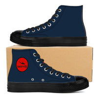 Thumbnail for OOTO - High Top Canvas Shoes  - CLASSIC B & R ON DARK BLUE -  Black soles - 1 COLOR -