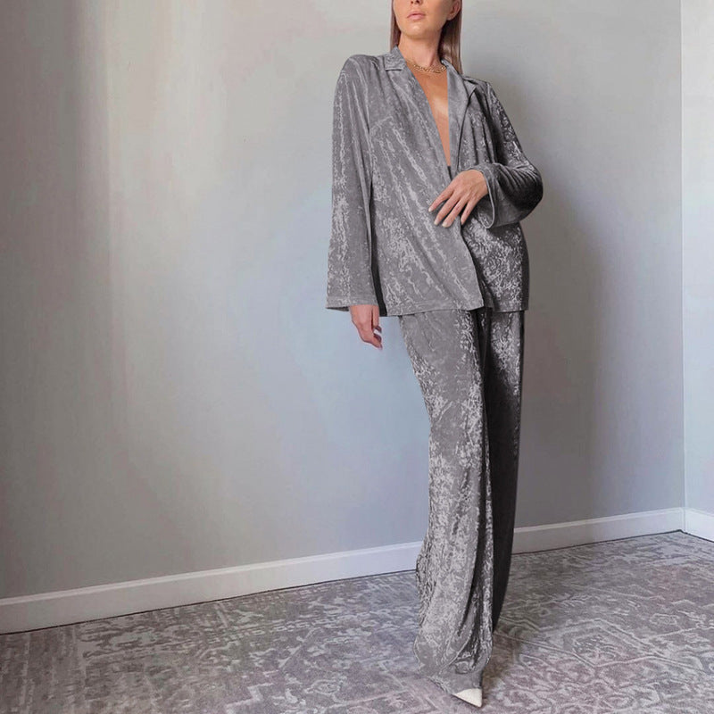 Warm thickened velvet pajamas, long sleeves and trousers two-piece set - 2 PCS. - K - 3 COLORS -