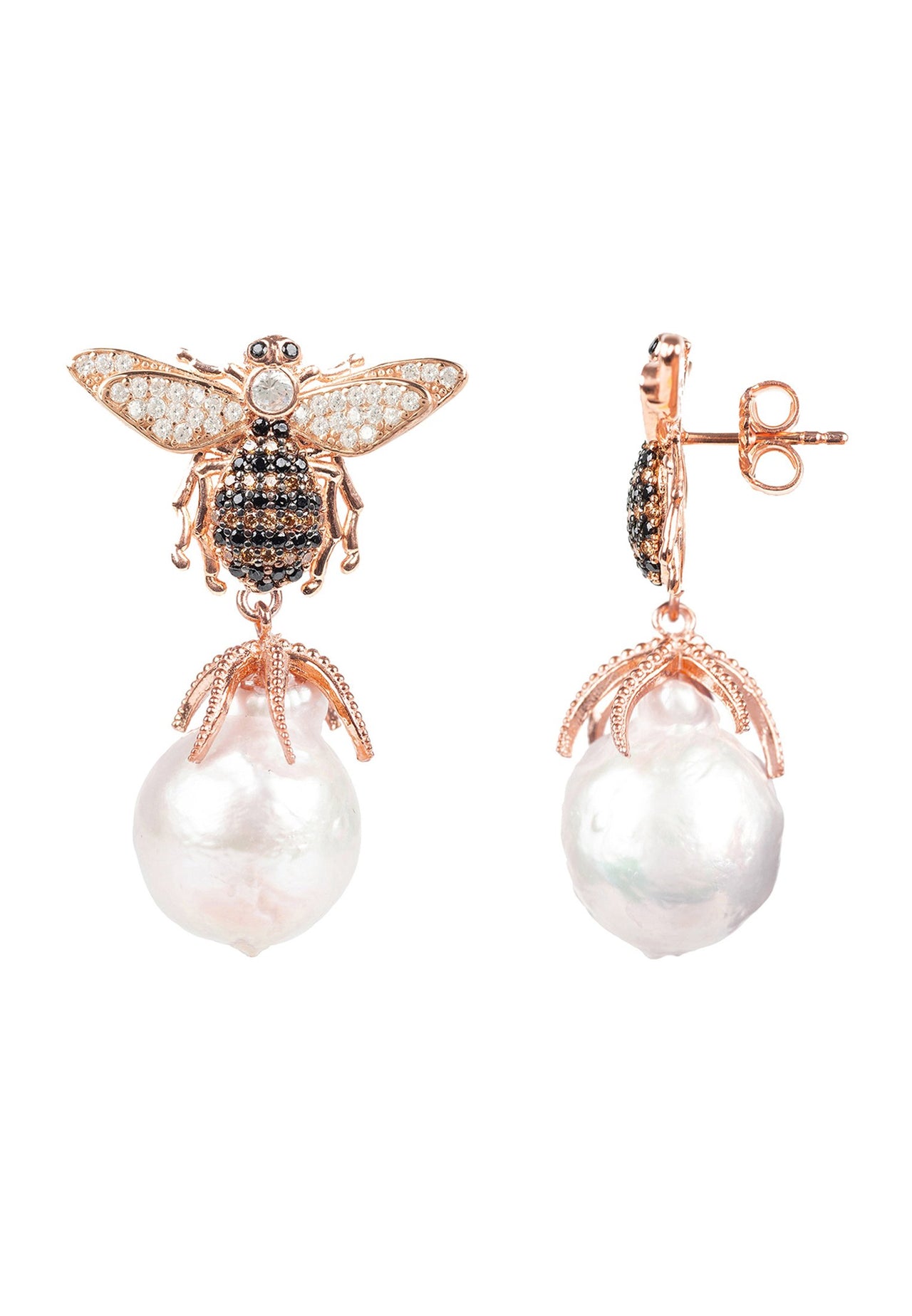 LATELITA - Baroque Pearl Honey Bee Drop Earring Rosegold -