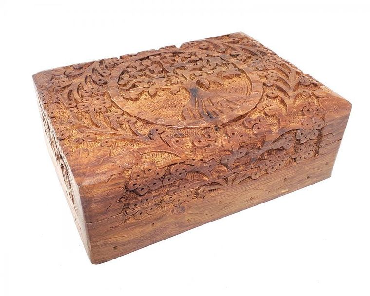 OMSutra - Tree of Life Hand Carved Wood Box 5"x7" -