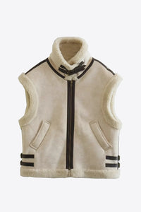 Thumbnail for Collared Zip-Up Suede Sherpa Vest - T - 3 COLORS -