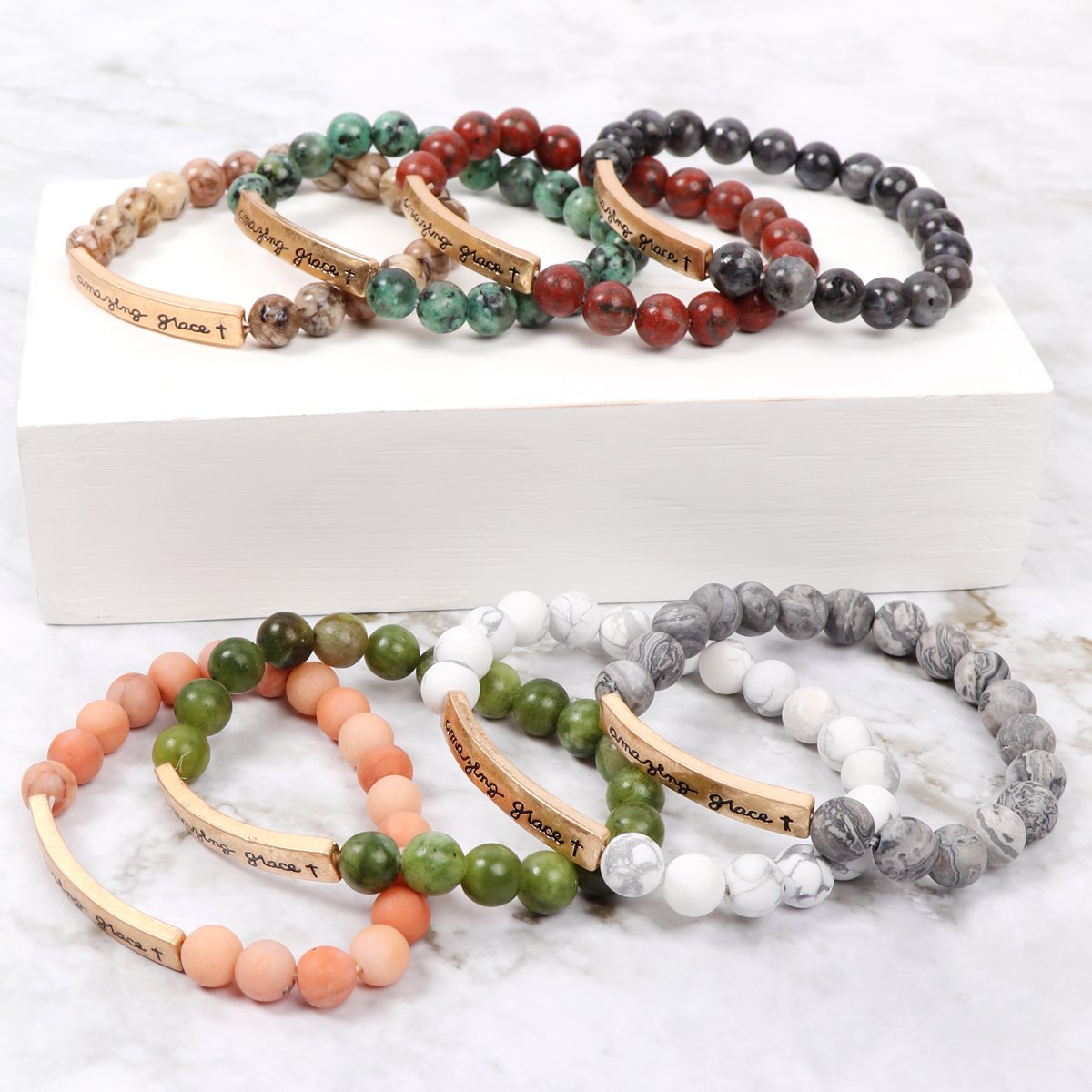 Riah Fashion - "Amazing Grace" Charm Multiline Beaded Bracelet - 8 COLOR STACKS -