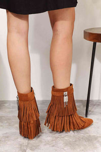 Thumbnail for Faux Suede Legend Women's Tassel Wedge Heel Ankle Boots - T - 1 COLOR -