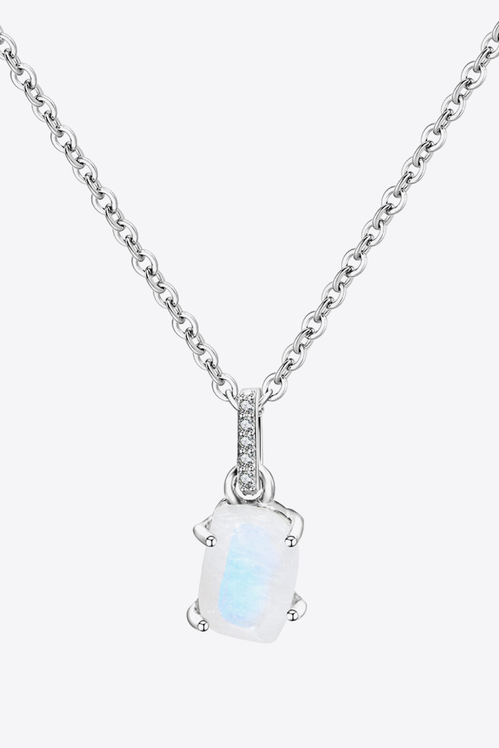 Natural Moonstone 4-Prong Pendant Necklace - T - 2 FINISHES -