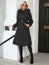 Thumbnail for Longline Hooded Winter Coat with Pockets - T - 3 COLORS -