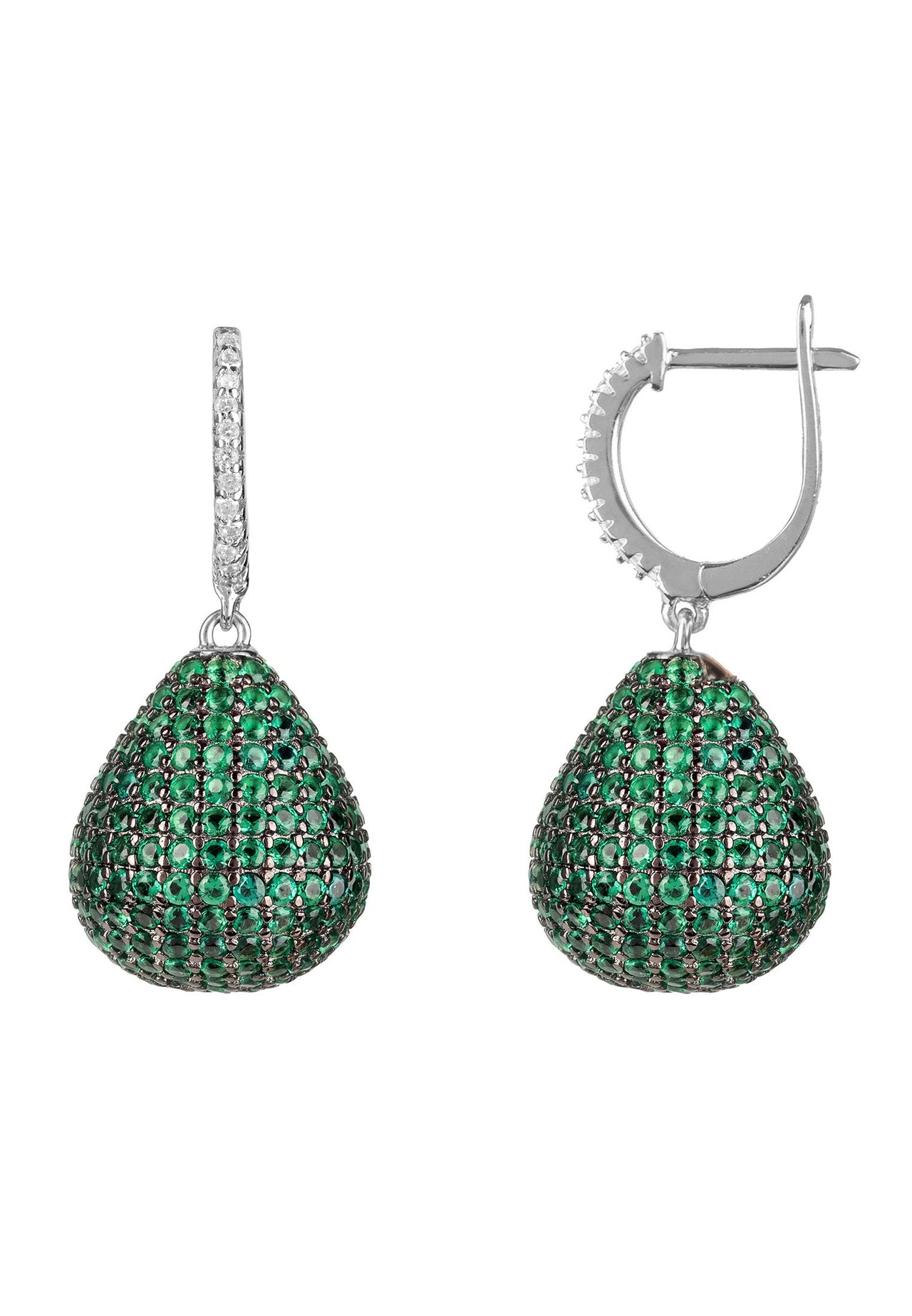 LATELITA - Valerie Pear Drop Gemstone Earrings Silver Emerald -