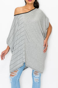 Thumbnail for Stylespect - Stripe and Solid Contrast Oversized Top - Grey - 1 COLOR -