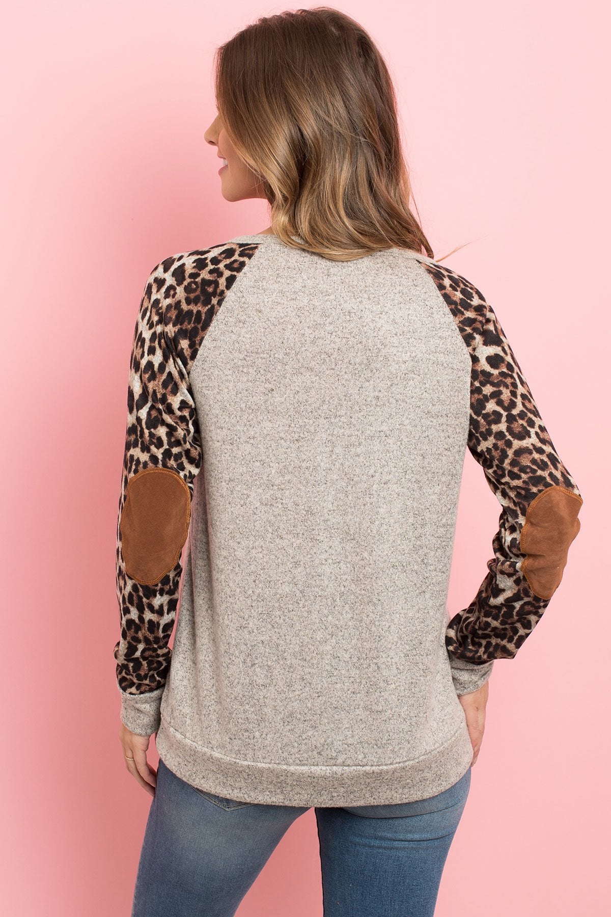 Riah Fashion - Leopard Sleeve Elbow Patch Sweater - 1 COLOR -