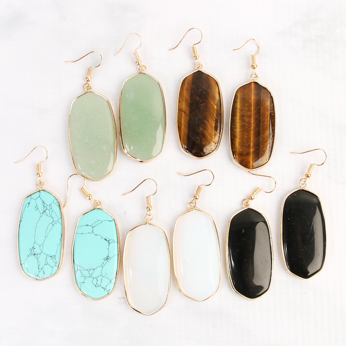 USA - Natural Oval Stone Earrings - 9 COLORS -