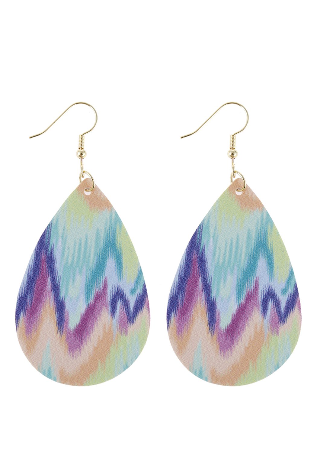 Riah Fashion - Multicolor Leather Printed Teardrop Hook Earrings -