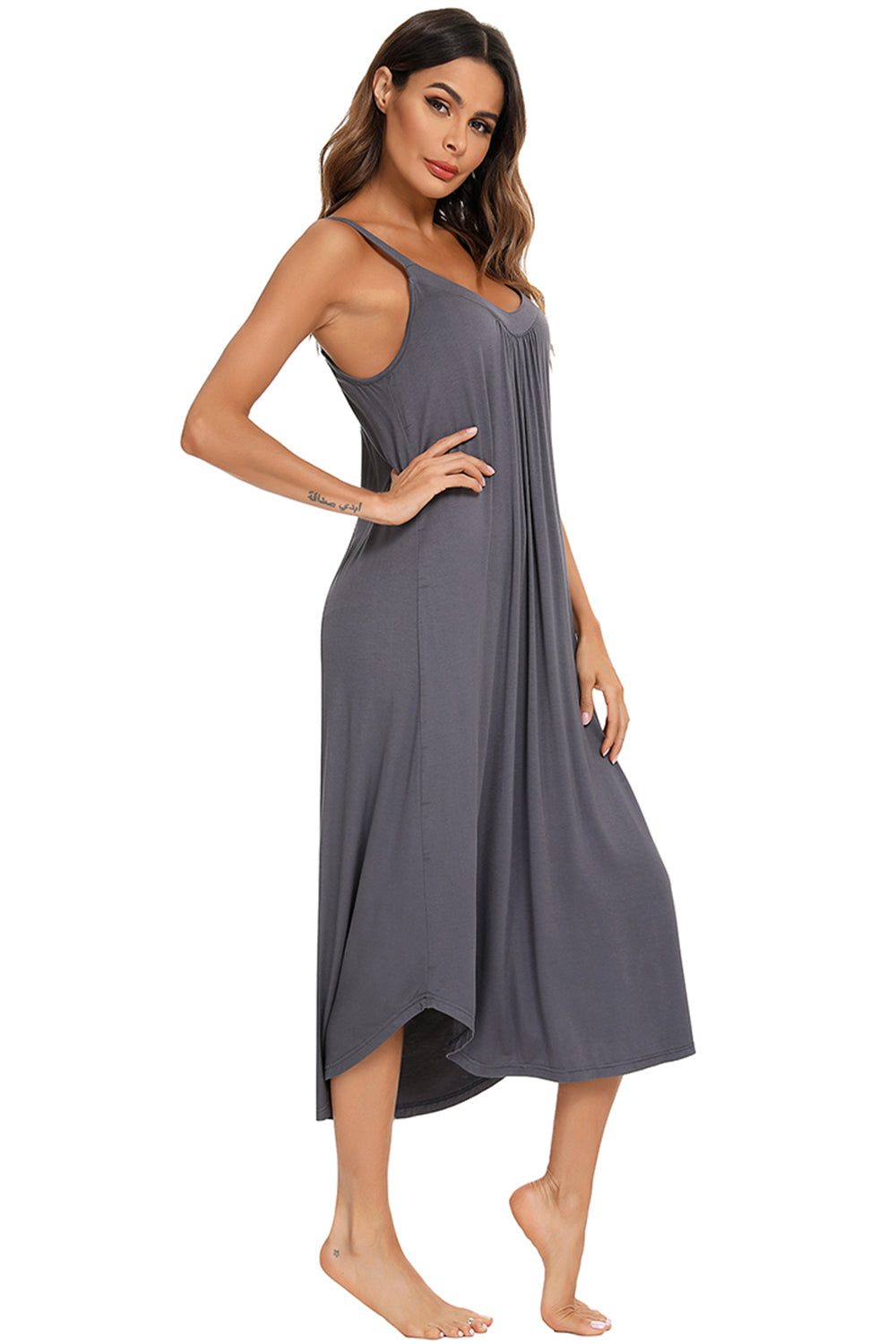 V-Neck Midi Lounge Dress - T - 4 COLORS -