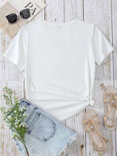 Heart Round Neck Short Sleeve T-Shirt - T - 1 COLOR -