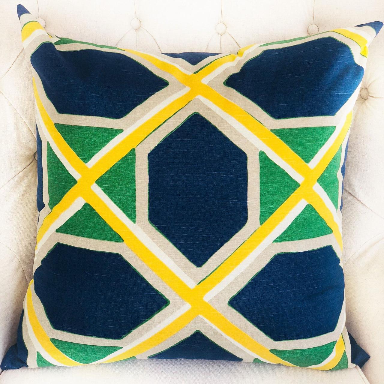 Obliquity Blue, Yellow and Green Luxury Throw Pillow - 10 SIZES -