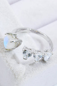 Thumbnail for Natural Moonstone and Zircon Heart Open Ring - T - 1 SIZE FIT - 2 FINISHES -