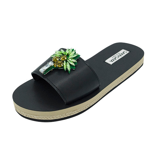 SAND BY SAYA N.Y. - Palm Tree - Green Rhinestone Waterproof Espadrille Flat Womens Sandals - 3 COLORS -