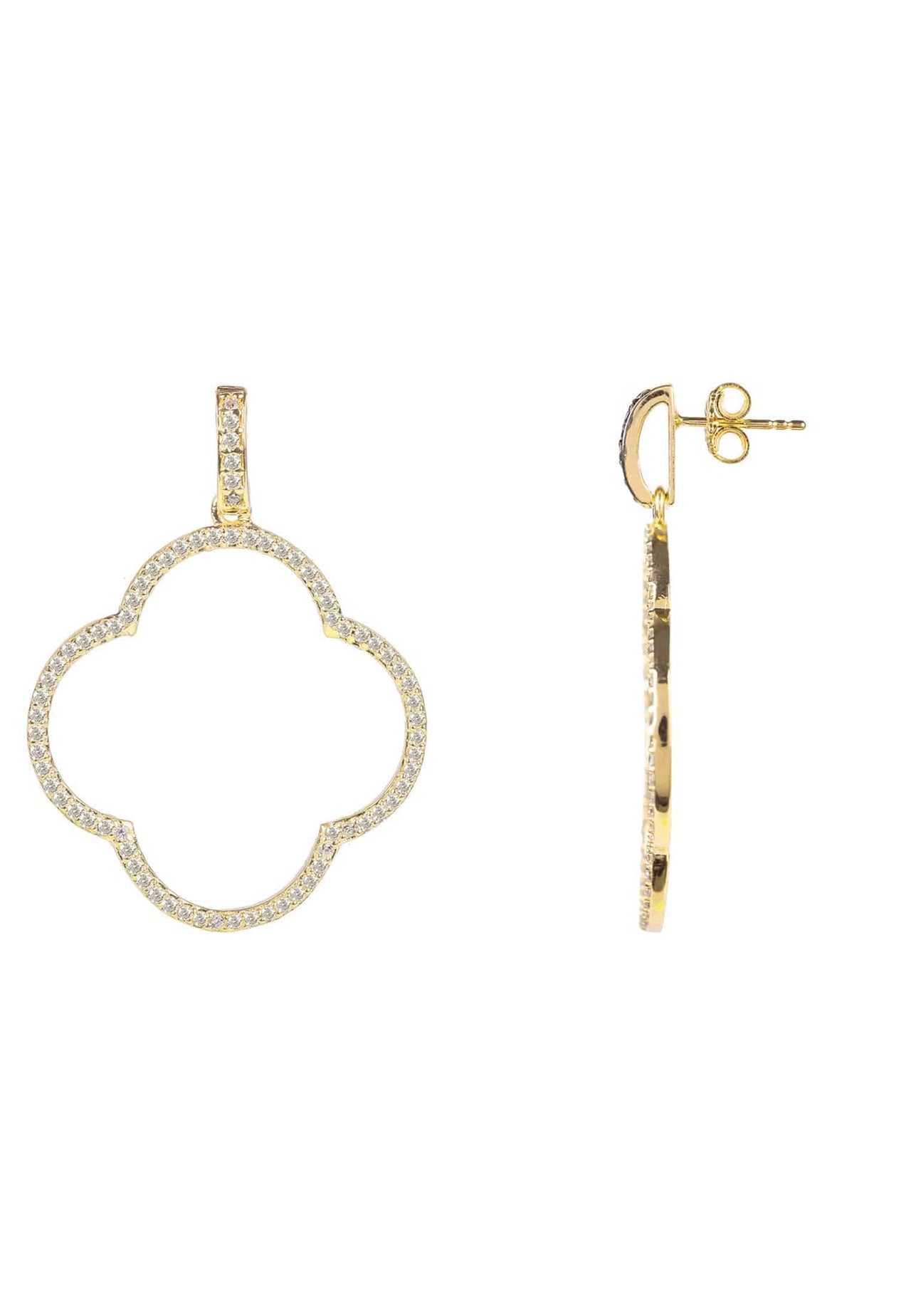 LATELITA -  Open Clover Large Drop Earrings White Cz Gold -