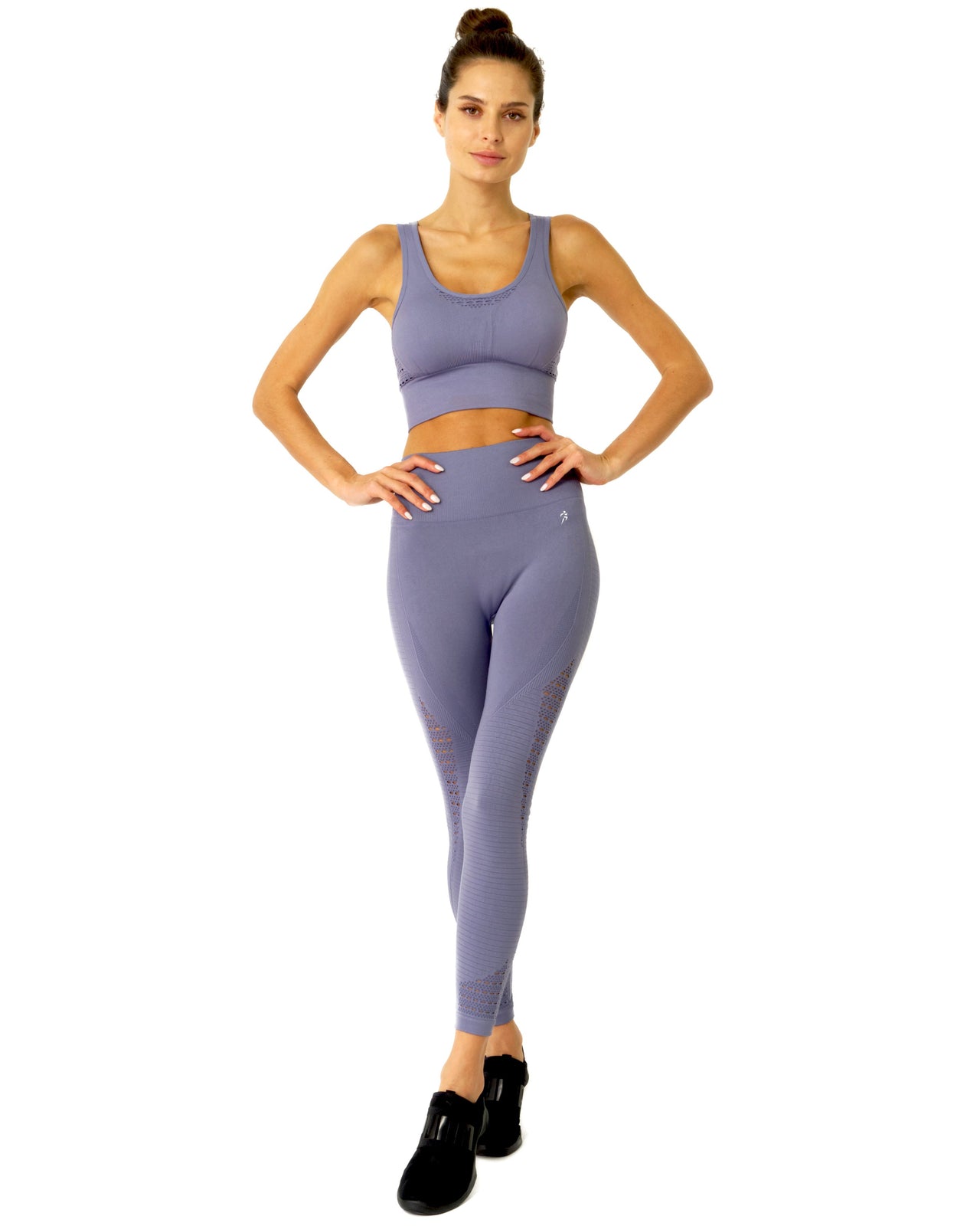 Savoy - Mesh Seamless Legging With Ribbing Detail - Grey Purple - 1 COLOR -