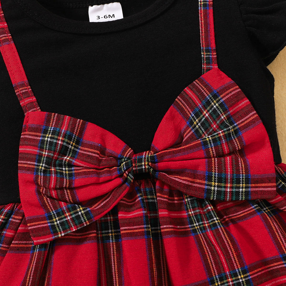 Plaid Bow Detail Round Neck Dress with Headband - T- 6 SIZES - 2 COLORS -