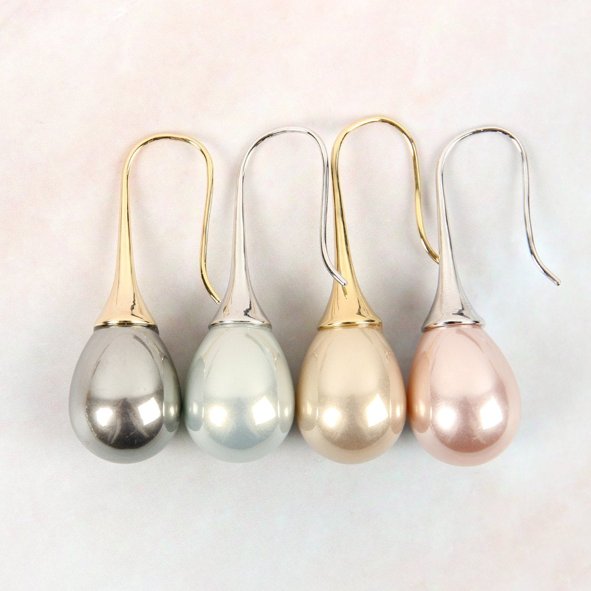 Teardrop Pearl Pull Trough Earrings - 4 COLORS -