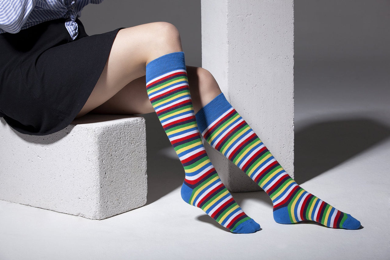 Women's Cobalt Stripe Knee High Socks - 1 COLOR -