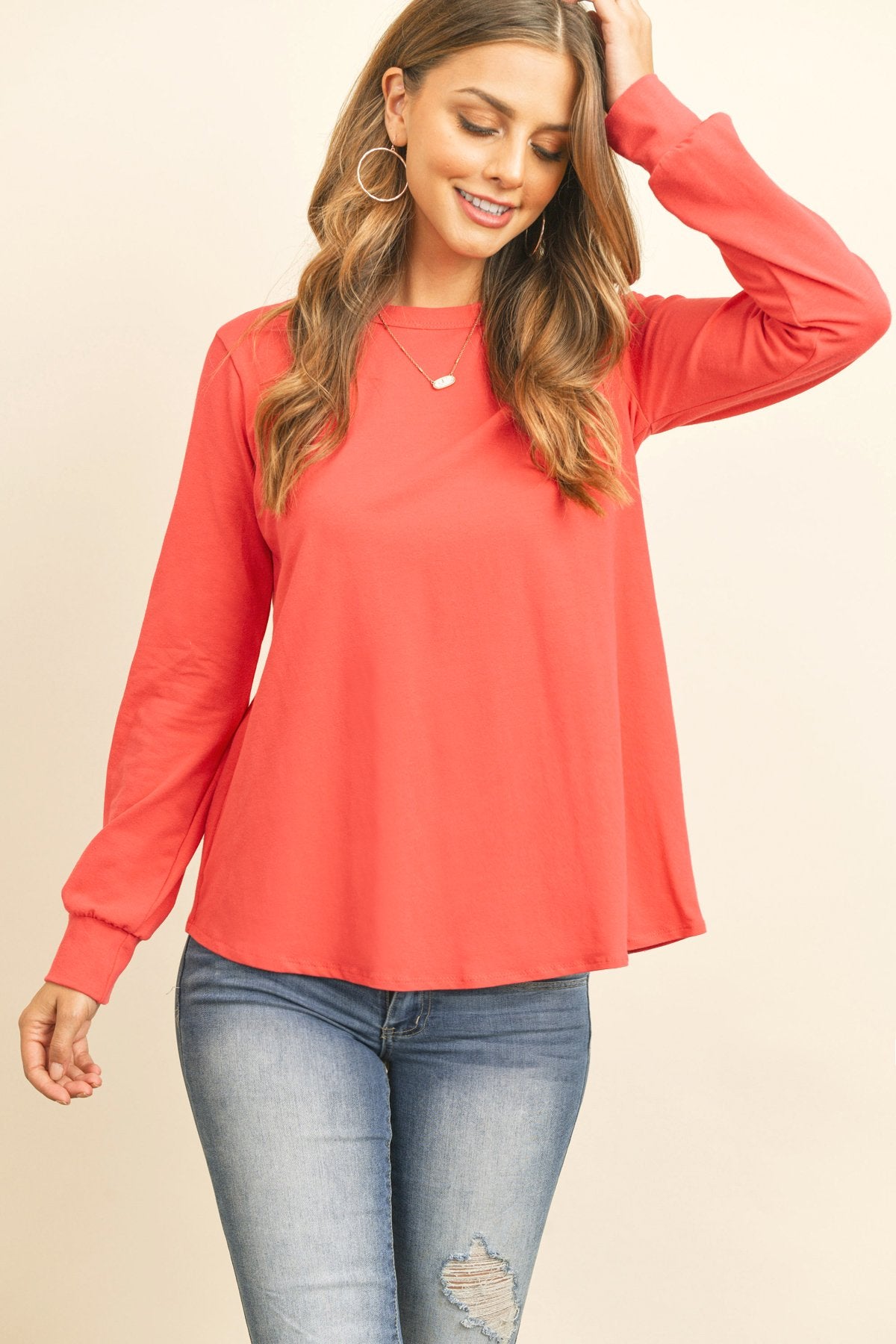 Riah Fashion - Long Sleeve Round Neck Solid Top - 17 COLORS -