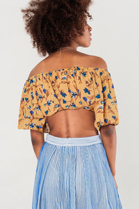 Thumbnail for Q2 - Off Shoulder Floral Crop Top in Mustard - 1 COLOR -