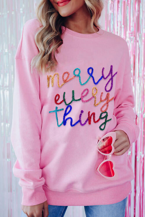 Letter Graphic - Merry Everything - Dropped Shoulder Sweatshirt - T - 2 COLORS -