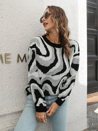 Thumbnail for Round Neck Dropped Shoulder Sweater - T - 3 COLORS -