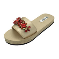 Thumbnail for SAND BY SAYA N.Y. - Lobster - Red Crystals Stone Embellished Waterproof Espadrille Flat Slide Sandals for Women - 3 COLORS -