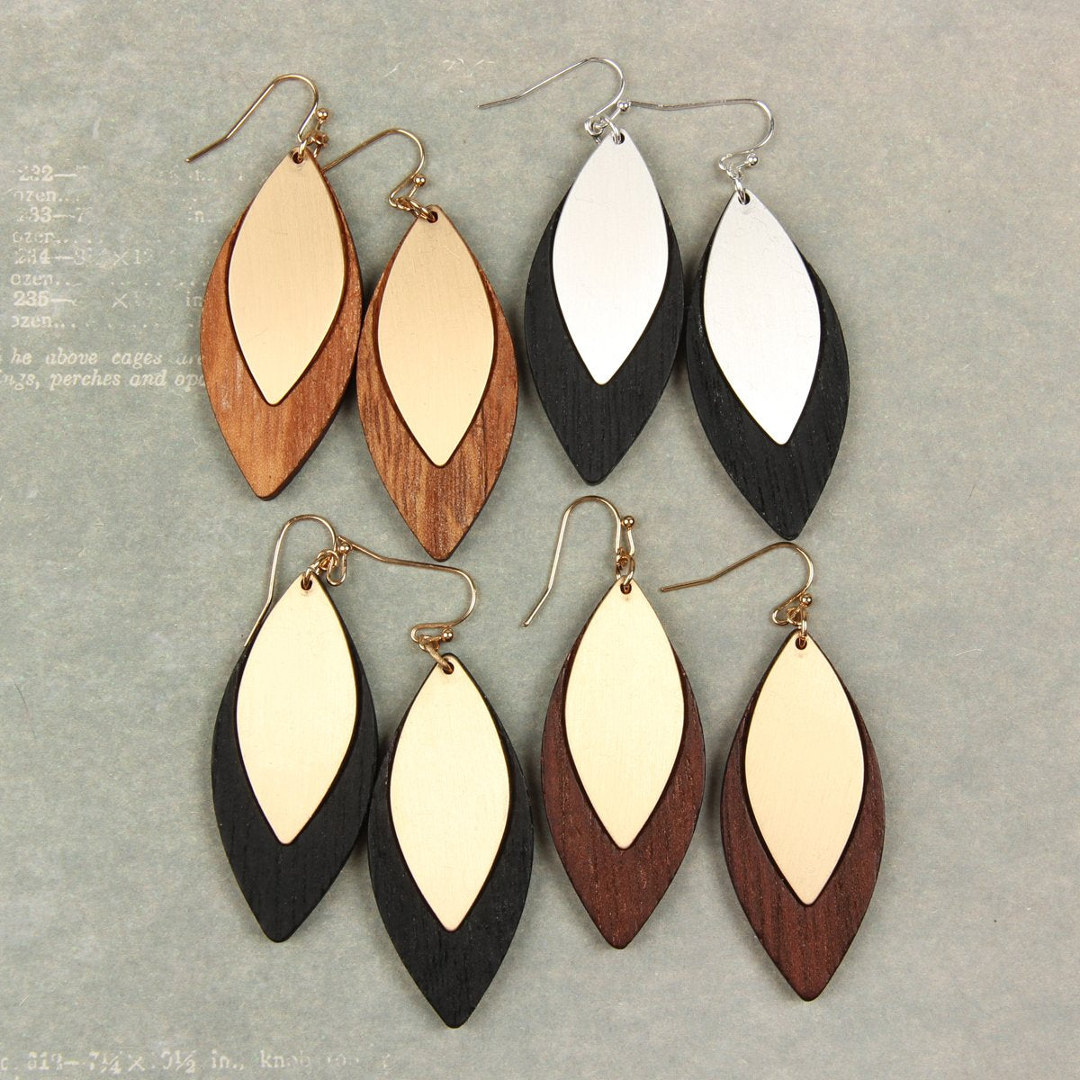 Satin Metal Wood Earrings - 4 COLORS -