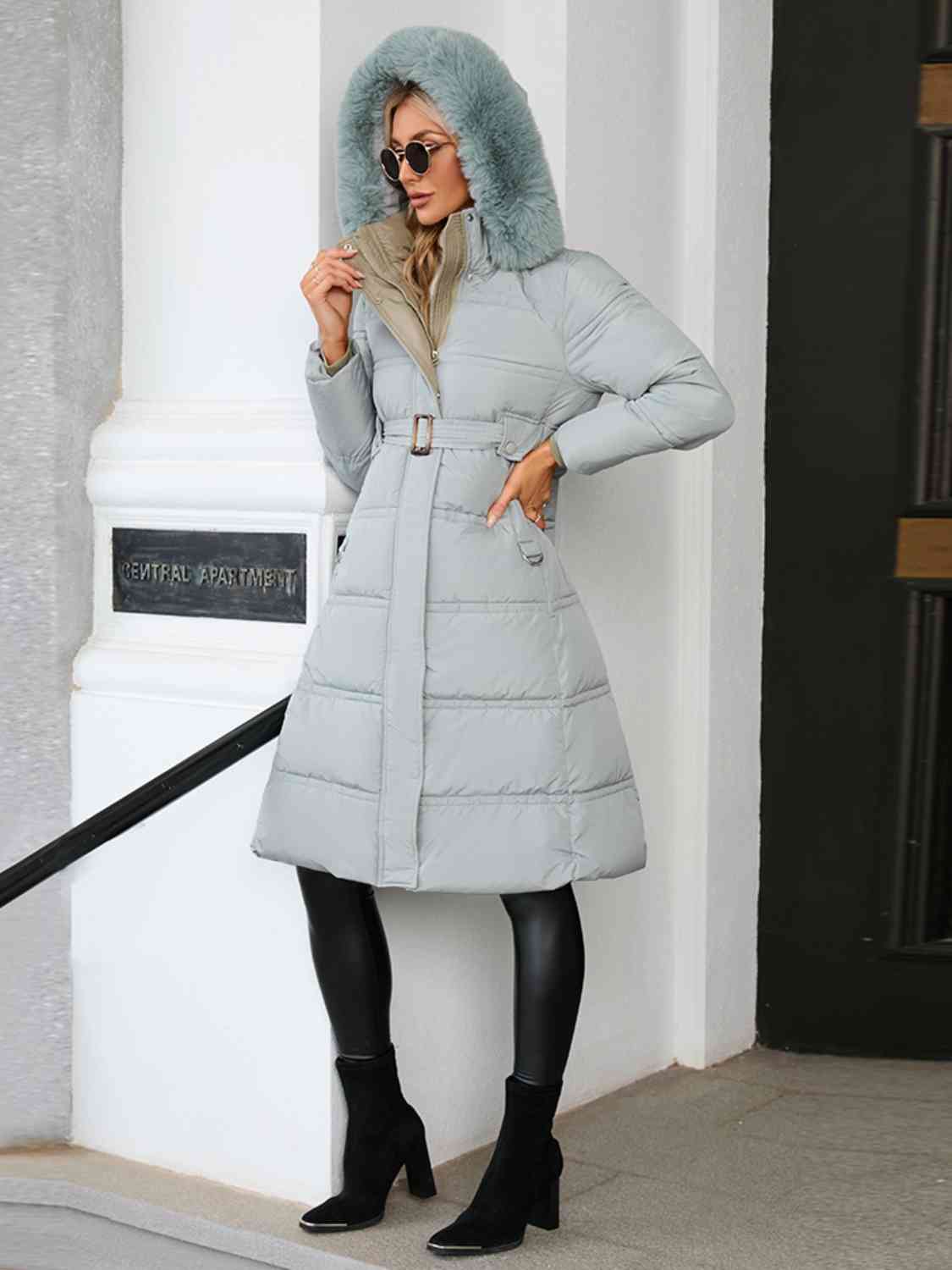 Longline Hooded Winter Coat with Pockets - T - 3 COLORS -