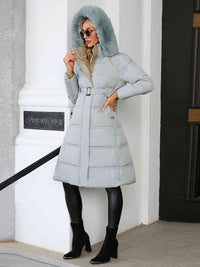 Thumbnail for Longline Hooded Winter Coat with Pockets - T - 3 COLORS -