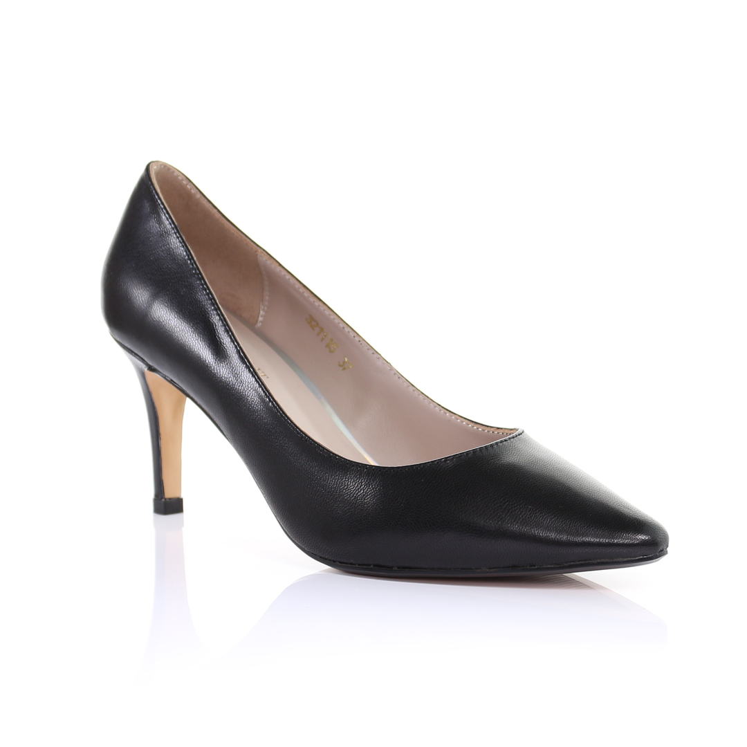 Leather 8cm Pin Heel Pointed Toe Pumps-Black