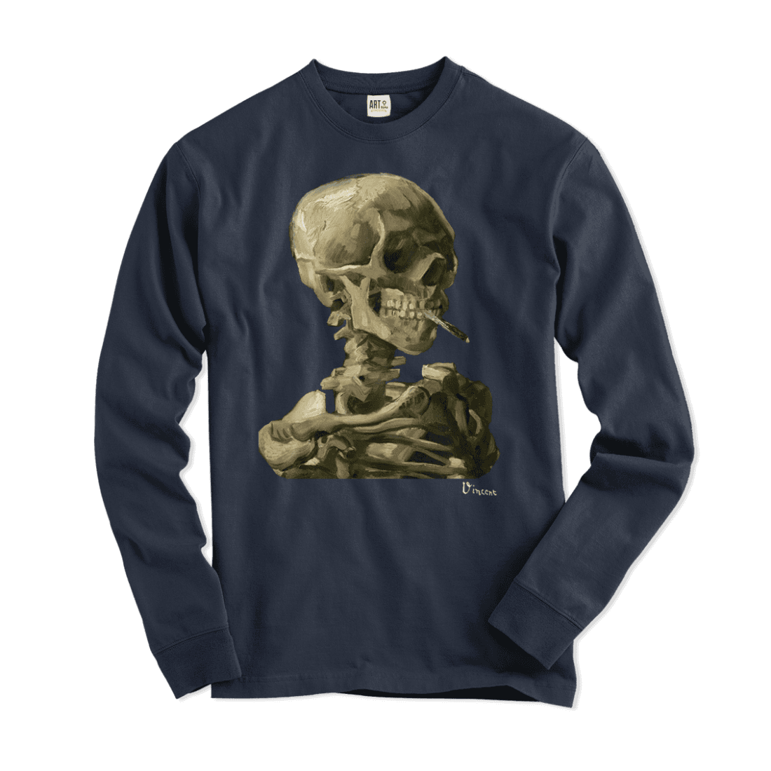 Van Gogh Skull of a Skeleton With Burning Cigarette - Long Sleeve Shirt - 5 COLORS -