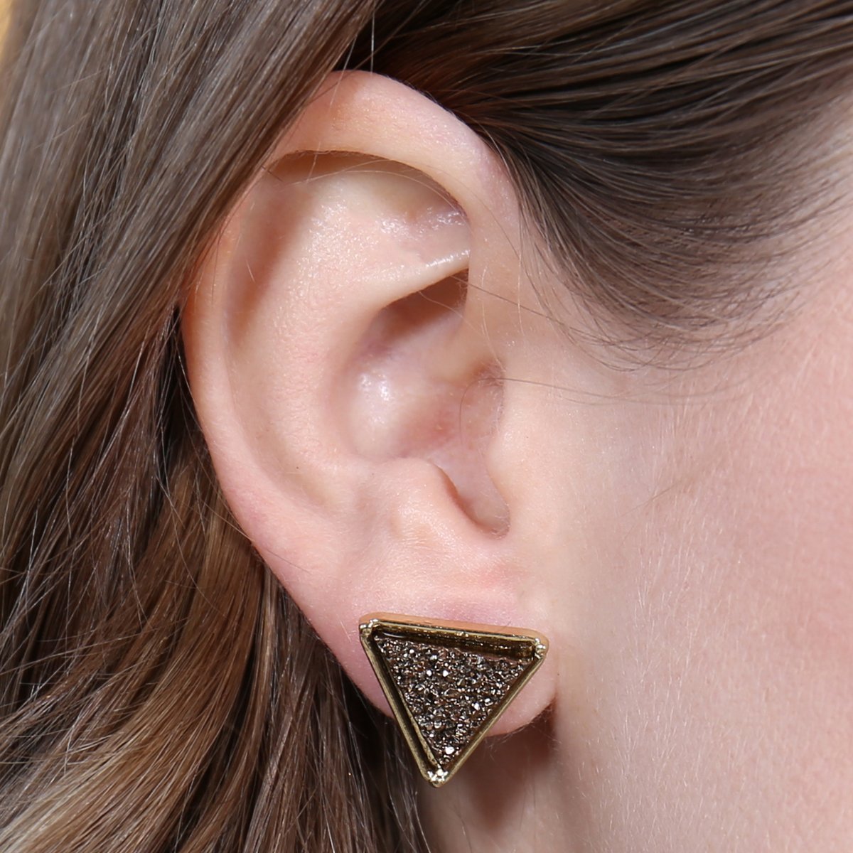 Riah Fashion - Druzy Triangle Post Earrings - 7 COLORS -