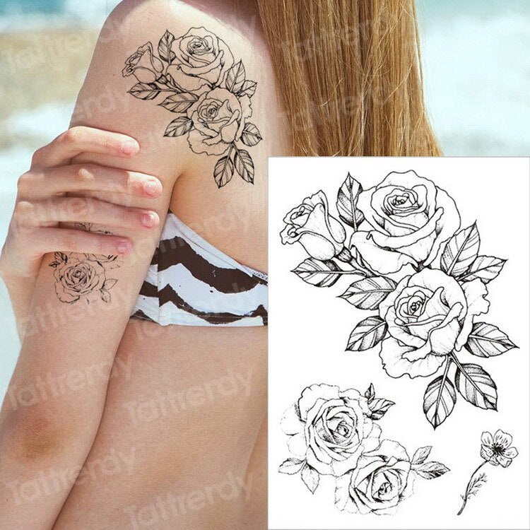 Temporary Tattoos - Black Flower Tattoo Sleeves -Water Transfer Tatoo - Peony Rose Tattoos - Body Art - Girls Arm Tattoos - [8 DAY DELIVERY] - 25 DESIGNS -