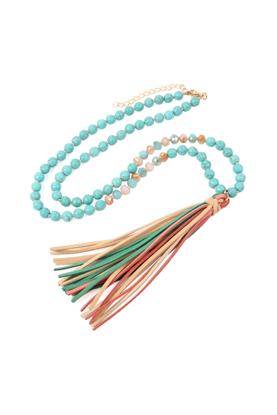 Riah Fashion - Colorful Natural Stone Glass Beads Leather Tassel Necklace - 7 COLORS -