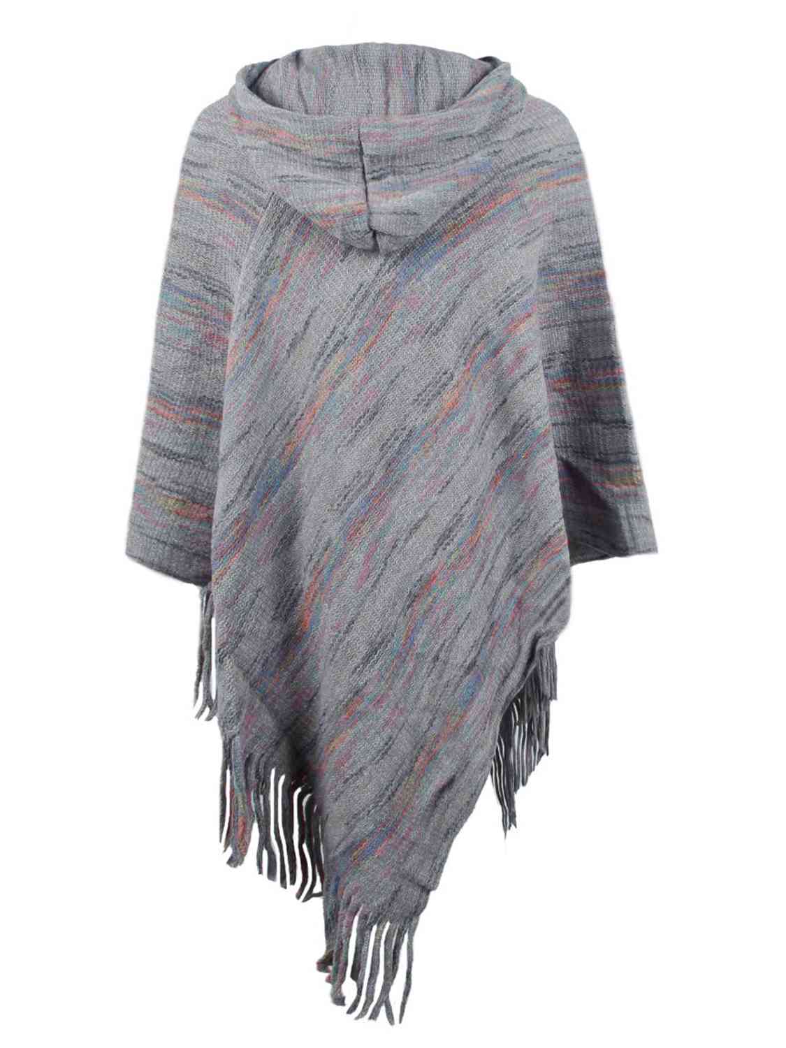 Fringe Hem Hooded Poncho - T - 5 COLORS -