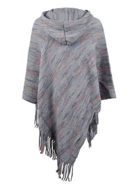 Thumbnail for Fringe Hem Hooded Poncho - T - 5 COLORS -