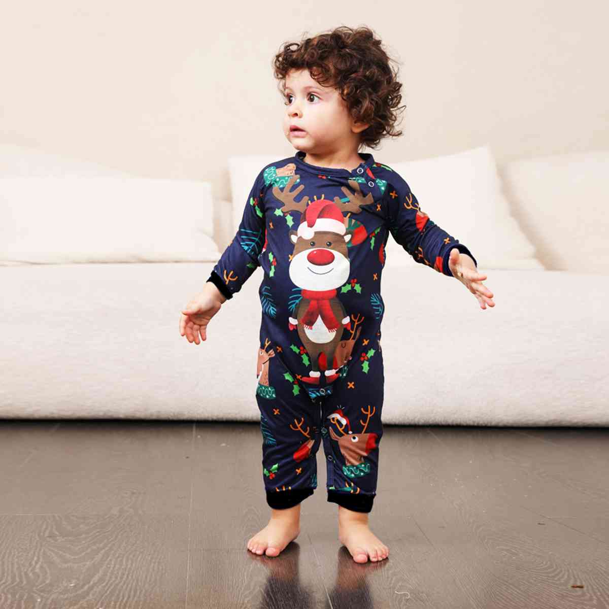 BABY Reindeer Print Round Neck Jumpsuit - T -