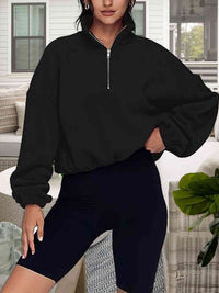 Thumbnail for Half-Zip Collared Drop Shoulder Sweatshirt