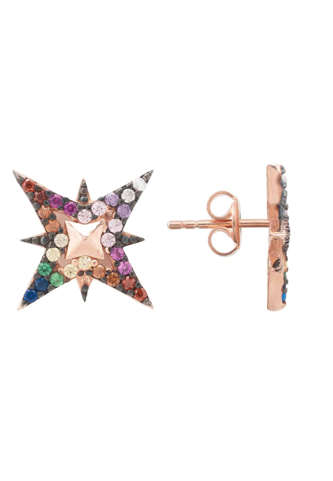 LATELITA - North Star Rainbow Stud Earrings Rosegold -