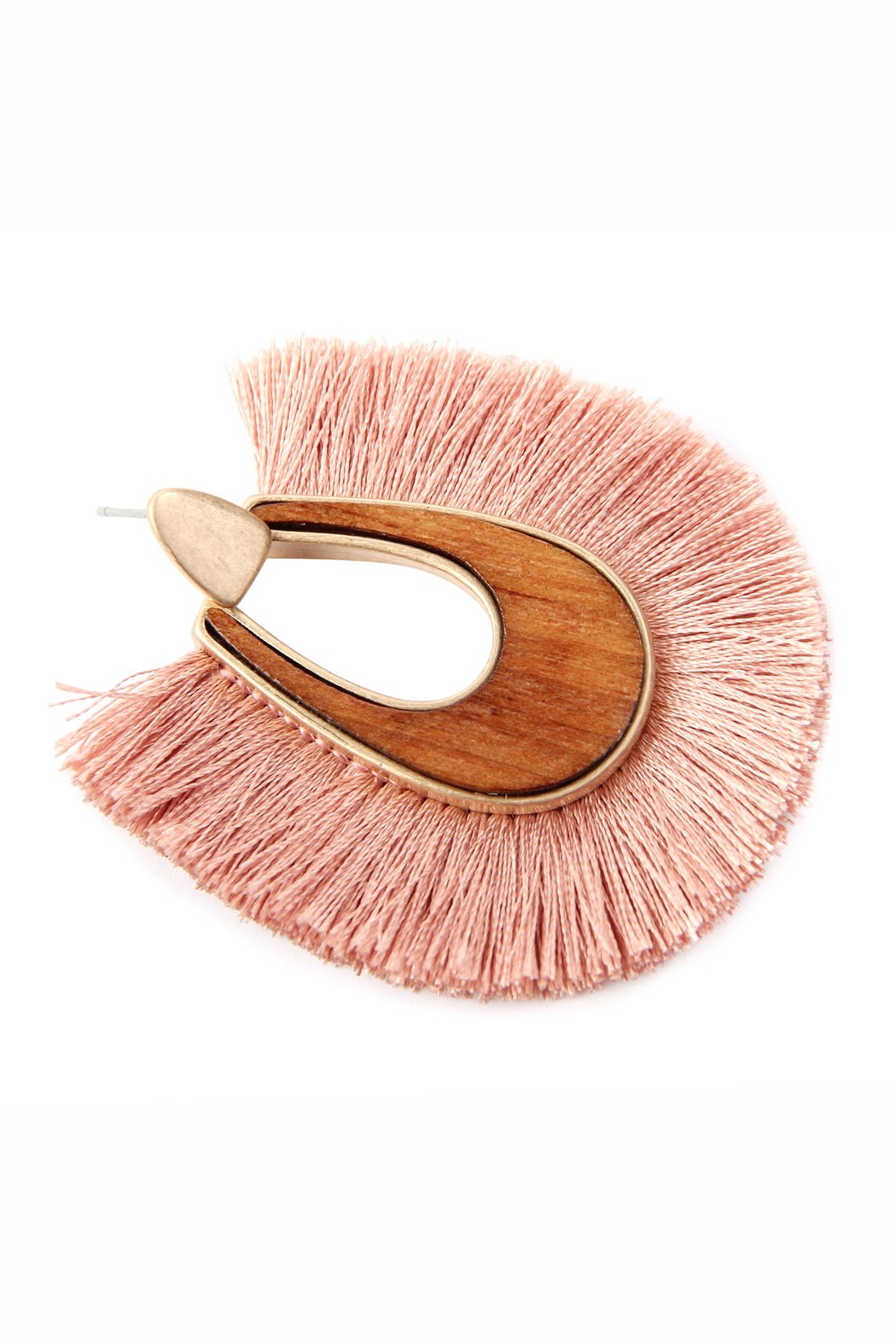 Wood With Thread Tassel Post Earrings - 11 COLORS -