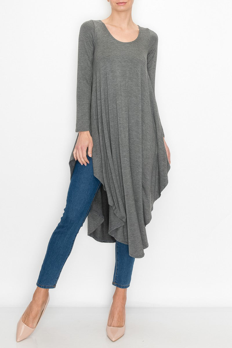 Stylespect - Asymmetric Long Sleeve Dress - Grey - 1 COLOR -