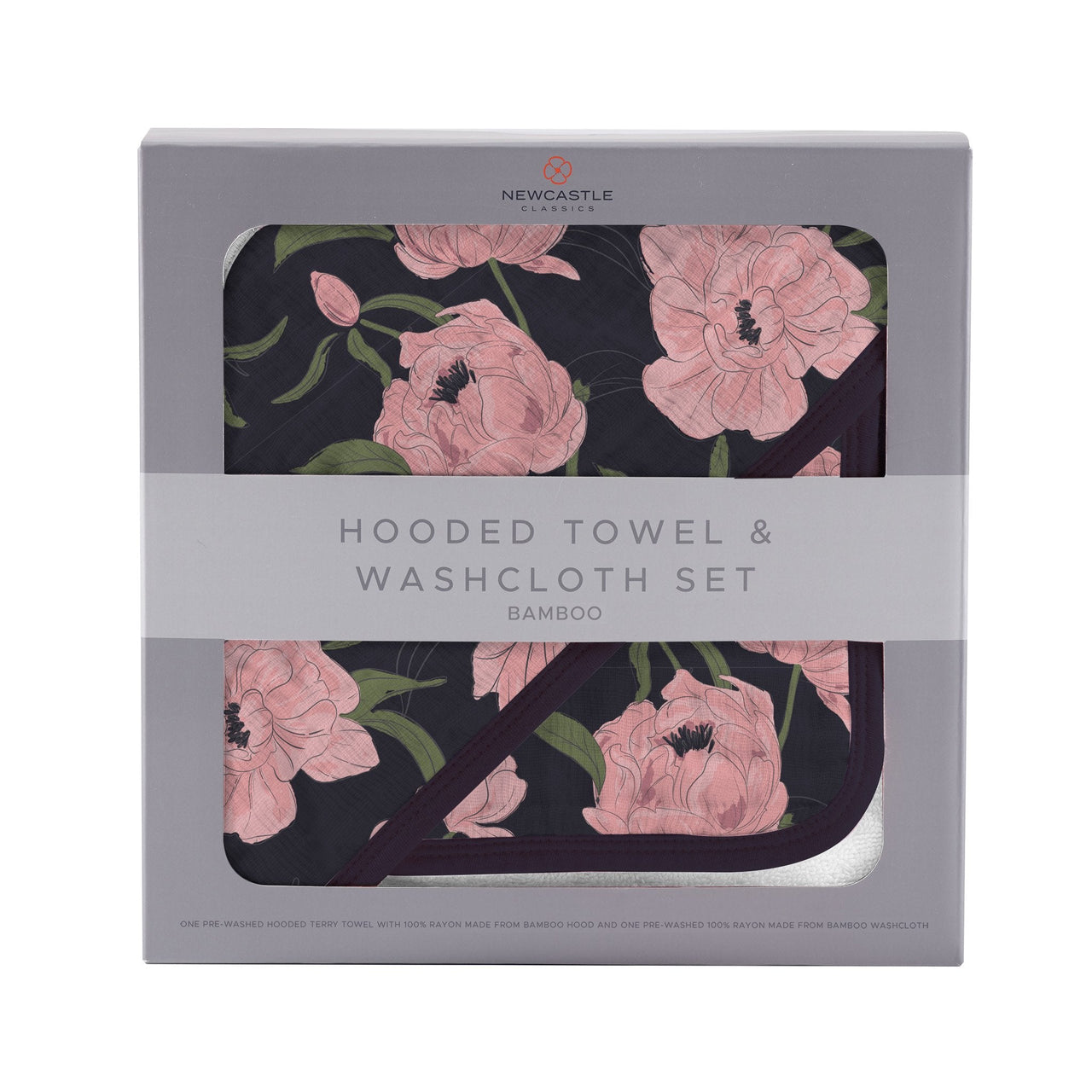 Peonies Hooded Towel and Washcloth Set -