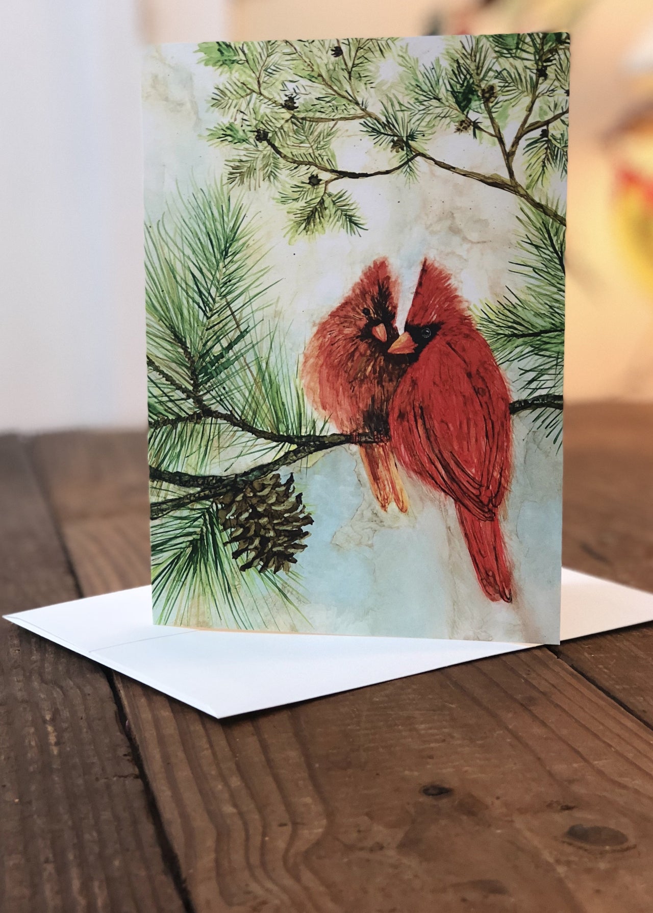 Cardinal Lovebirds : Greeting Card - 5"X7" - 1 OR SET(6) -