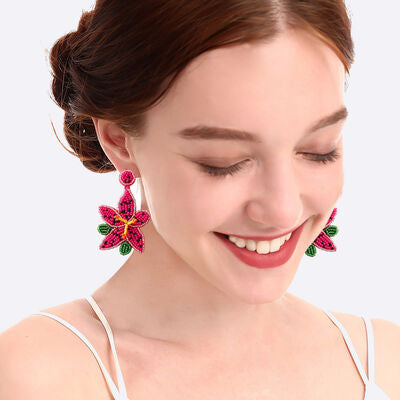 Bead Stainless Steel Flower Dangle Earrings - T -